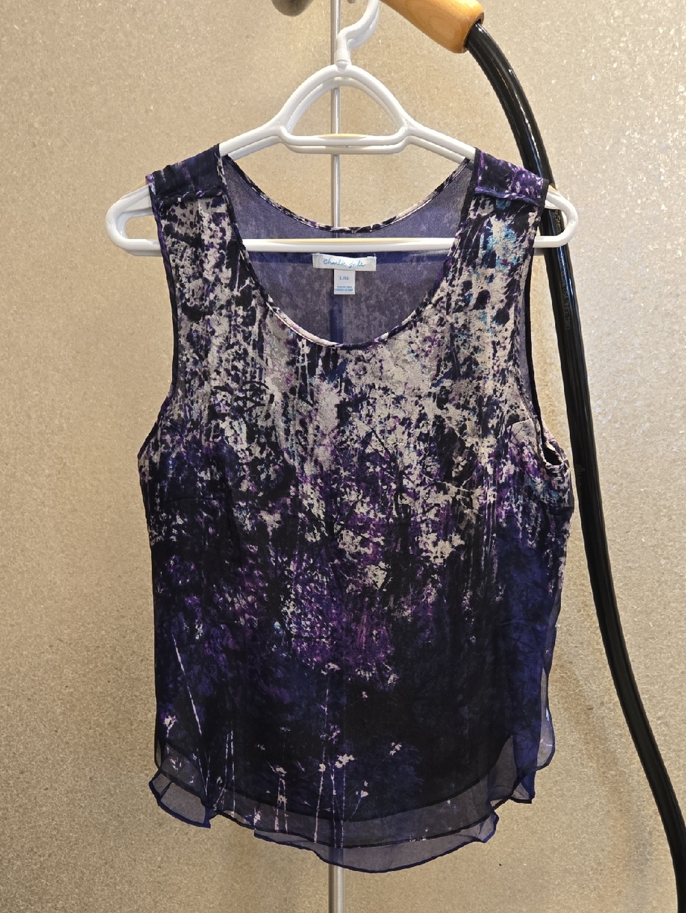 Purple and Cream Abstract Sheer Sleeveless Top
